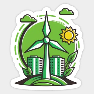 Green City Vibes: Get Powered by Renewables with our Cartoon Wind Turbine Design Sticker